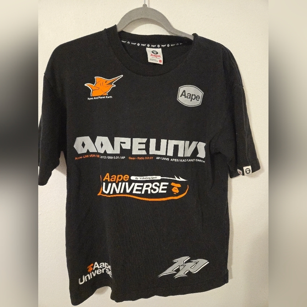 AAPE by A Bathing Ape Black 'AAPE Universe' T Shirt Mens Size Small Authentic